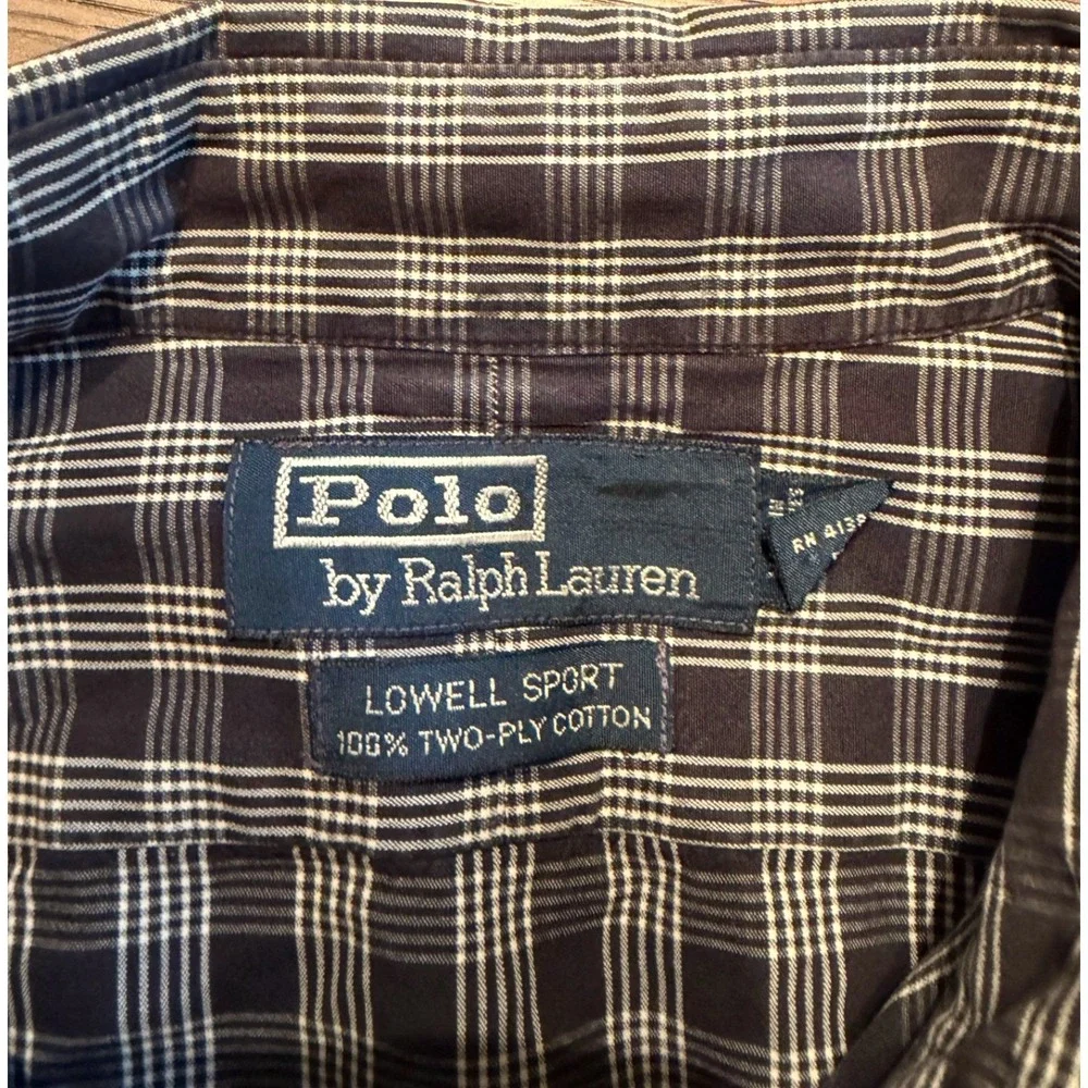 Polo Ralph Lauren Mens Navy Blue White Plaid Button Down Shirt Long Sleeve XL